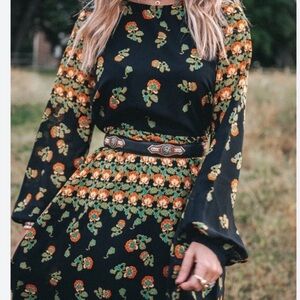 Scoop Blouson Sleeve Maxi Dress Floral Print Size L 12-14 Boho Cottagecore Fall